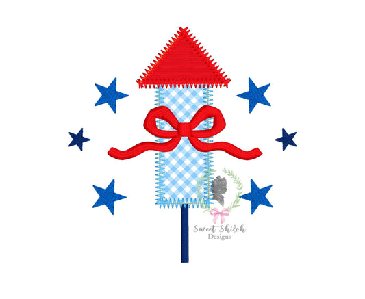 Firework Rocket with Bow Zigzag Stitch Applique