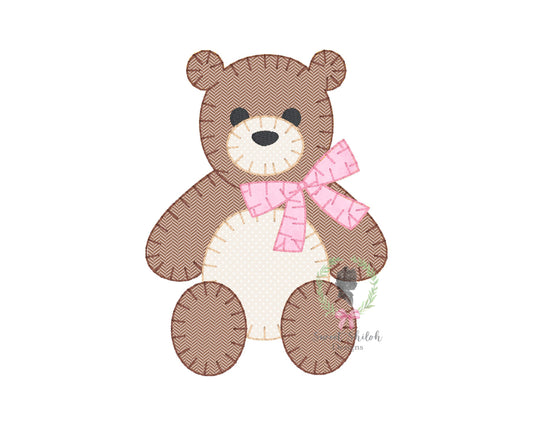 Teddy Bear with Bow Blanket Stitch Applique