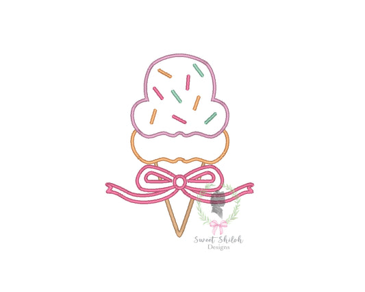 Ice Cream with Bow Satin Outline