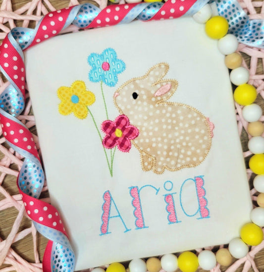 Bunny with Flowers Zigzag Stitch Applique