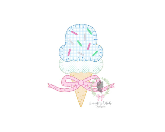 Ice Cream with Bow Blanket Stitch Applique