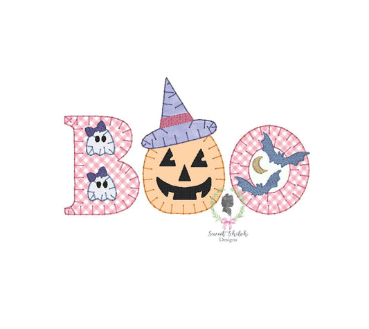 Halloween Boo Witch Blanket Stitch Applique