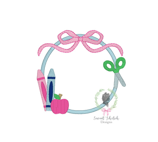 Bow School Apple Crayon Frame Fill