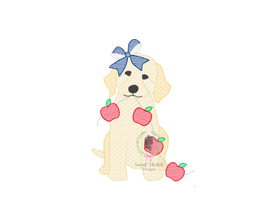 Golden Doodle Bow with Apple Banner Sketch