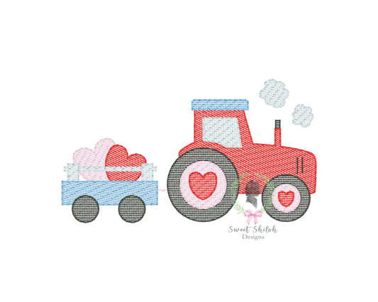 Tractor with Hearts Sketch