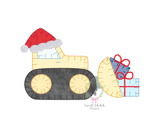 Bulldozer with Christmas Gifts Blanket Stitch Applique
