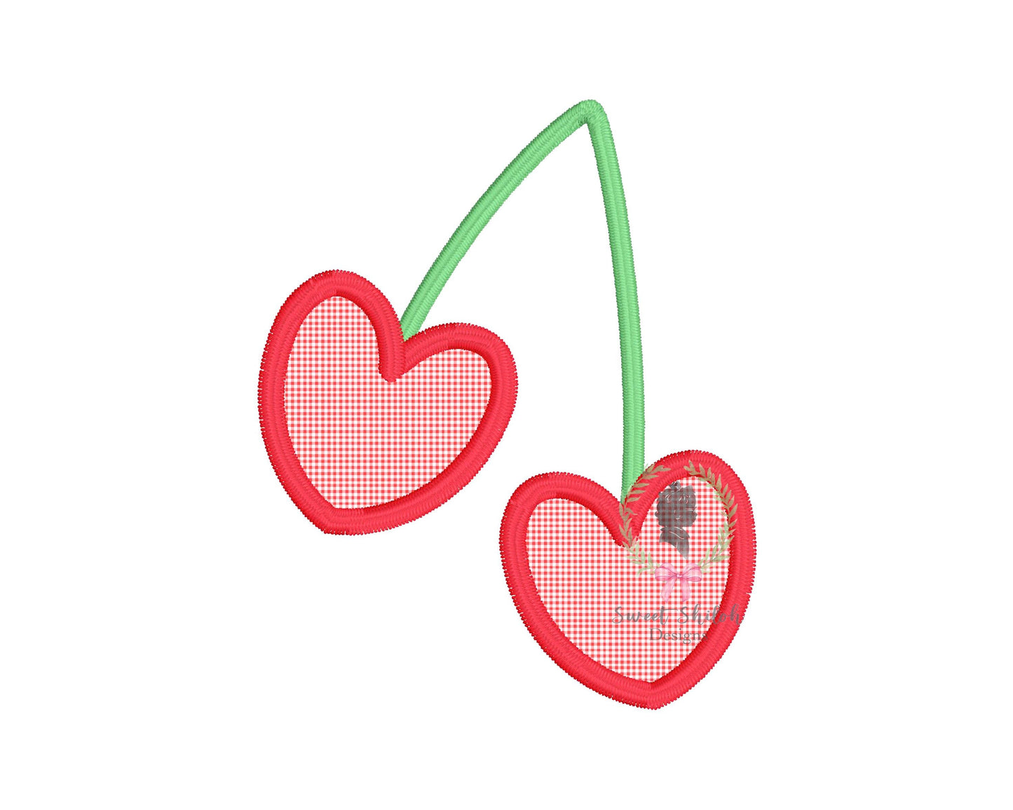 Valentine Heart Cherry Satin Stitch Applique
