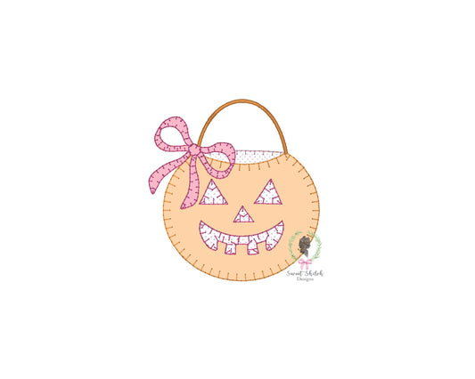 Jack O' Lantern Pail with Bow Blanket Stitch Applique