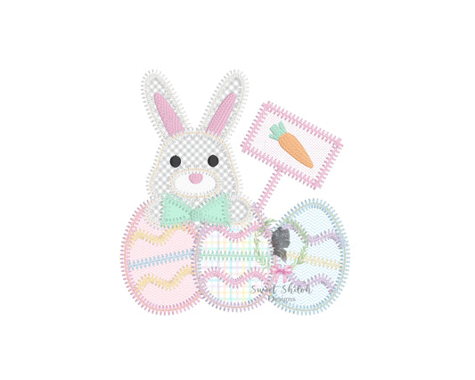 Easter Bunny with Eggs Zigzag Stitch Applique