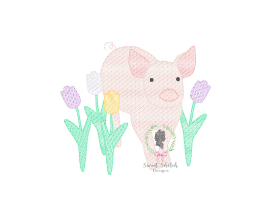 Pig with Tulips Sketch