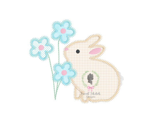 Bunny with Flowers Zigzag Stitch Applique