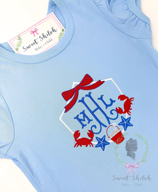 Beach Crab Bow Crest Frame Fill