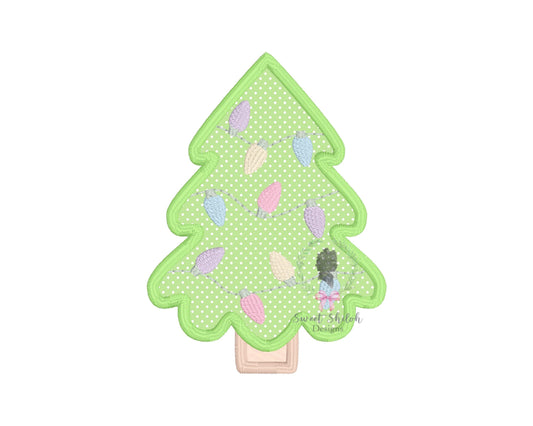 Christmas Tree with Lights Satin Stitch Applique