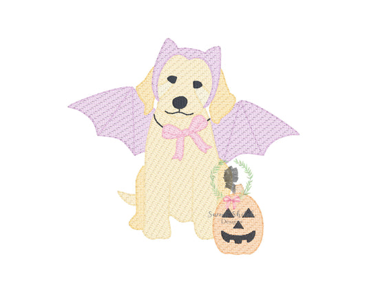 Golden Doodle Bat Costume with Bow Sketch