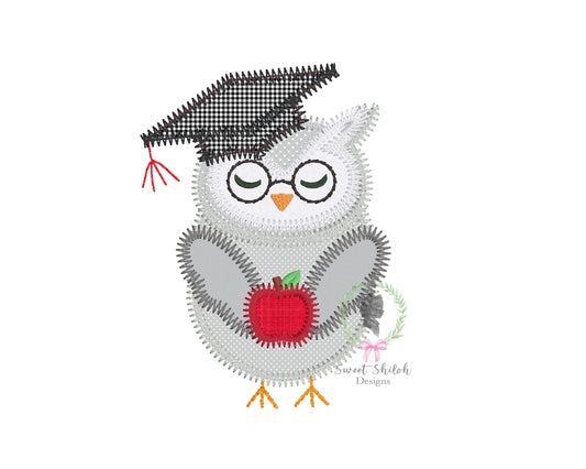 Graduation Owl Zigzag Stitch Applique