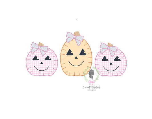 Halloween Bow Pumpkin Trio Blanket Stitch Applique