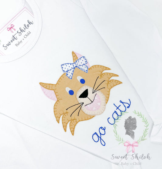 Wildcat with Bow Blanket Stitch Applique