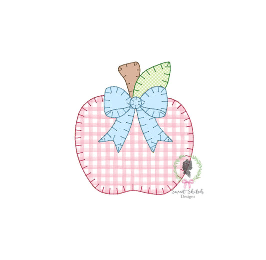 Apple with Bow Blanket Stitch Applique