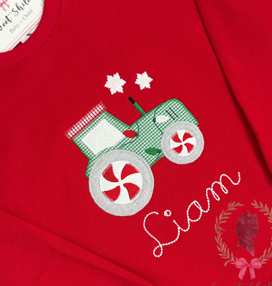 Christmas Lights Tractor Zigzag Stitch Applique