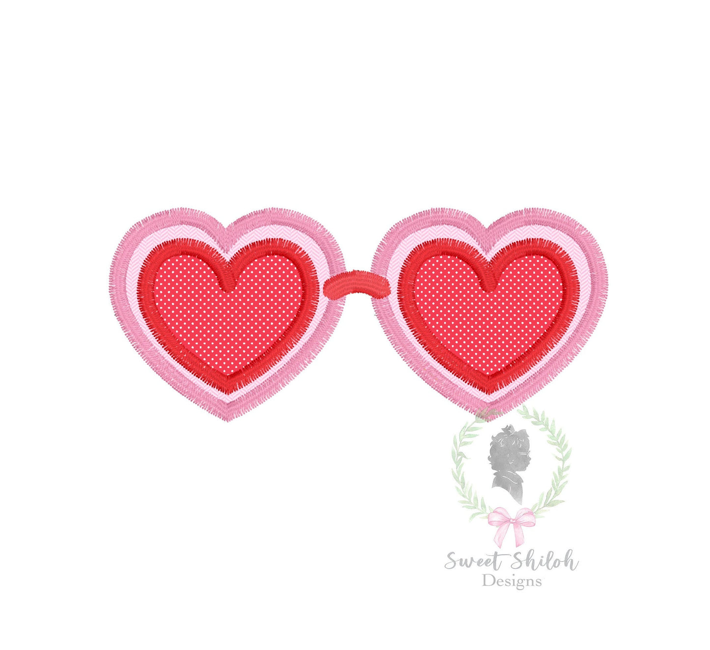 Valentine Heart Glasses Satin Stitch Applique