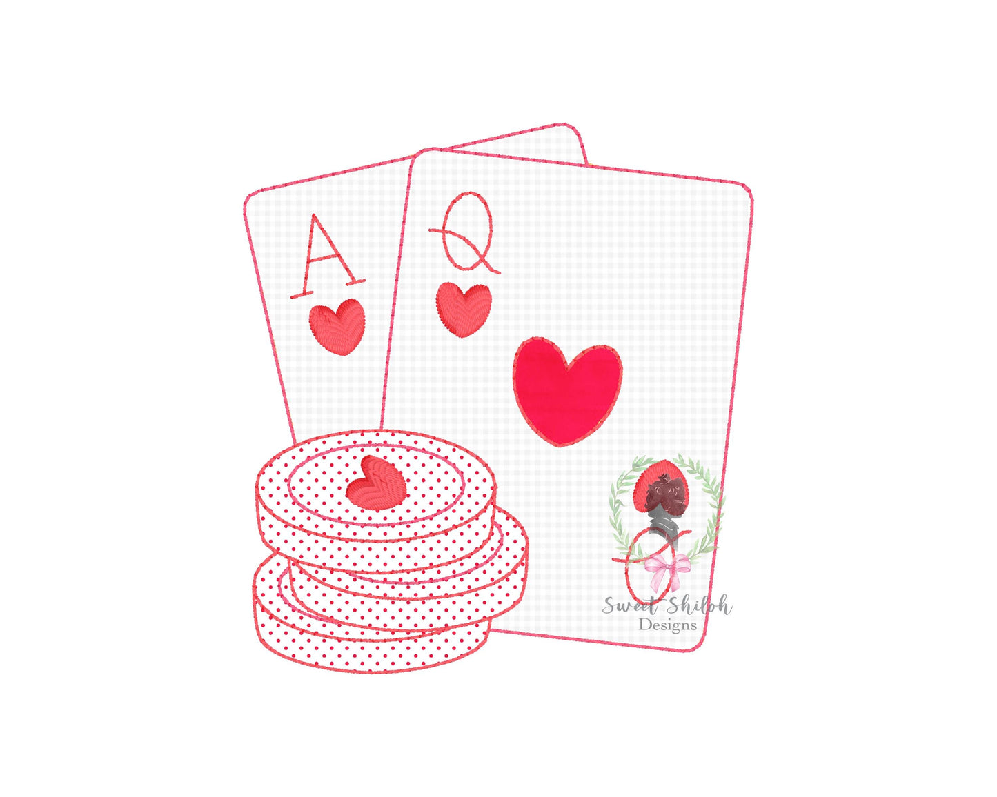 Valentine Playing Card Bean Stitch Applique