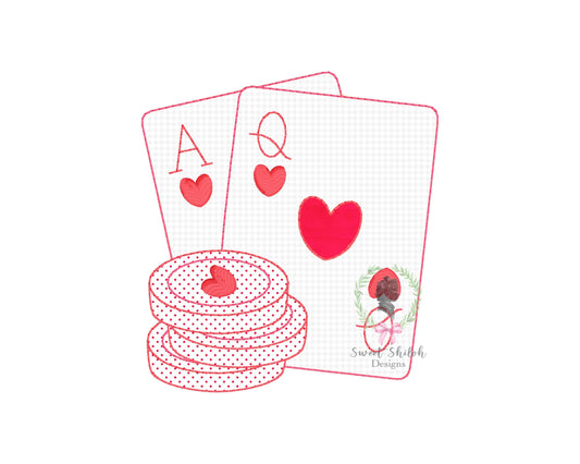Valentine Playing Card Bean Stitch Applique