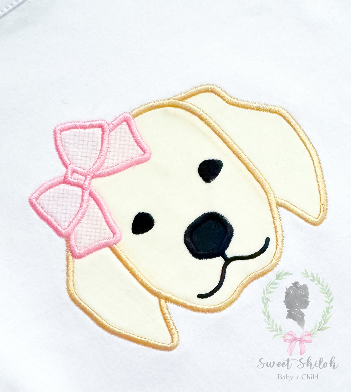 Labrador Puppy with Bow Satin Stitch Applique