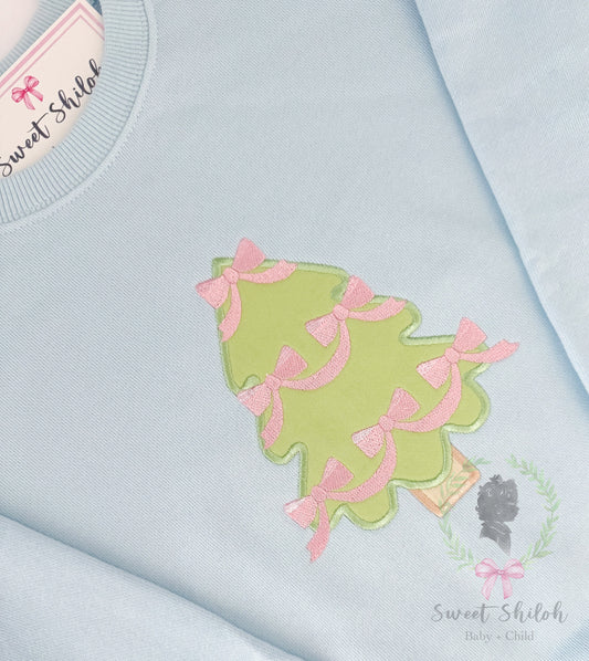 Christmas Tree with Ribbons Satin Stitch Applique