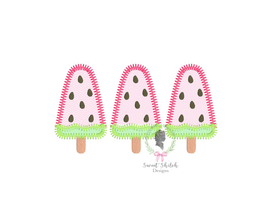 Watermelon Popsicle Trio Zigzag Stitch Applique