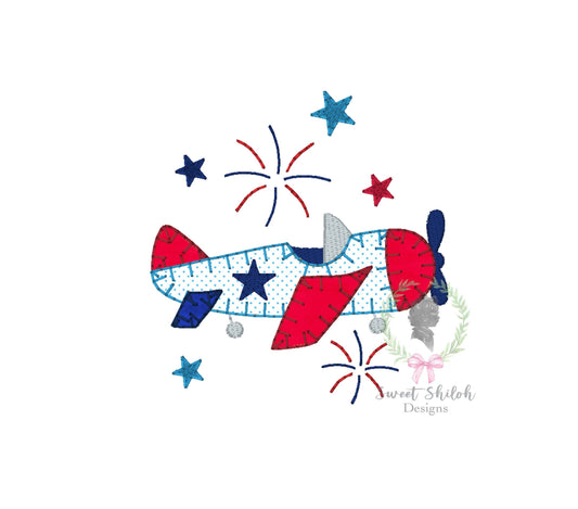 4th of July Airplane Blanket Stitch Applique