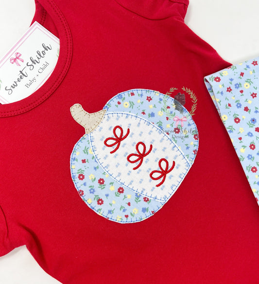 Bow Trio Pumpkin Blanket Stitch Applique