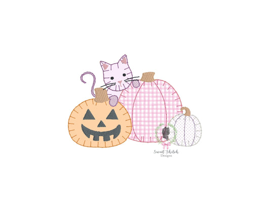 Kitten Pumpkin Patch Blanket Stitch Applique