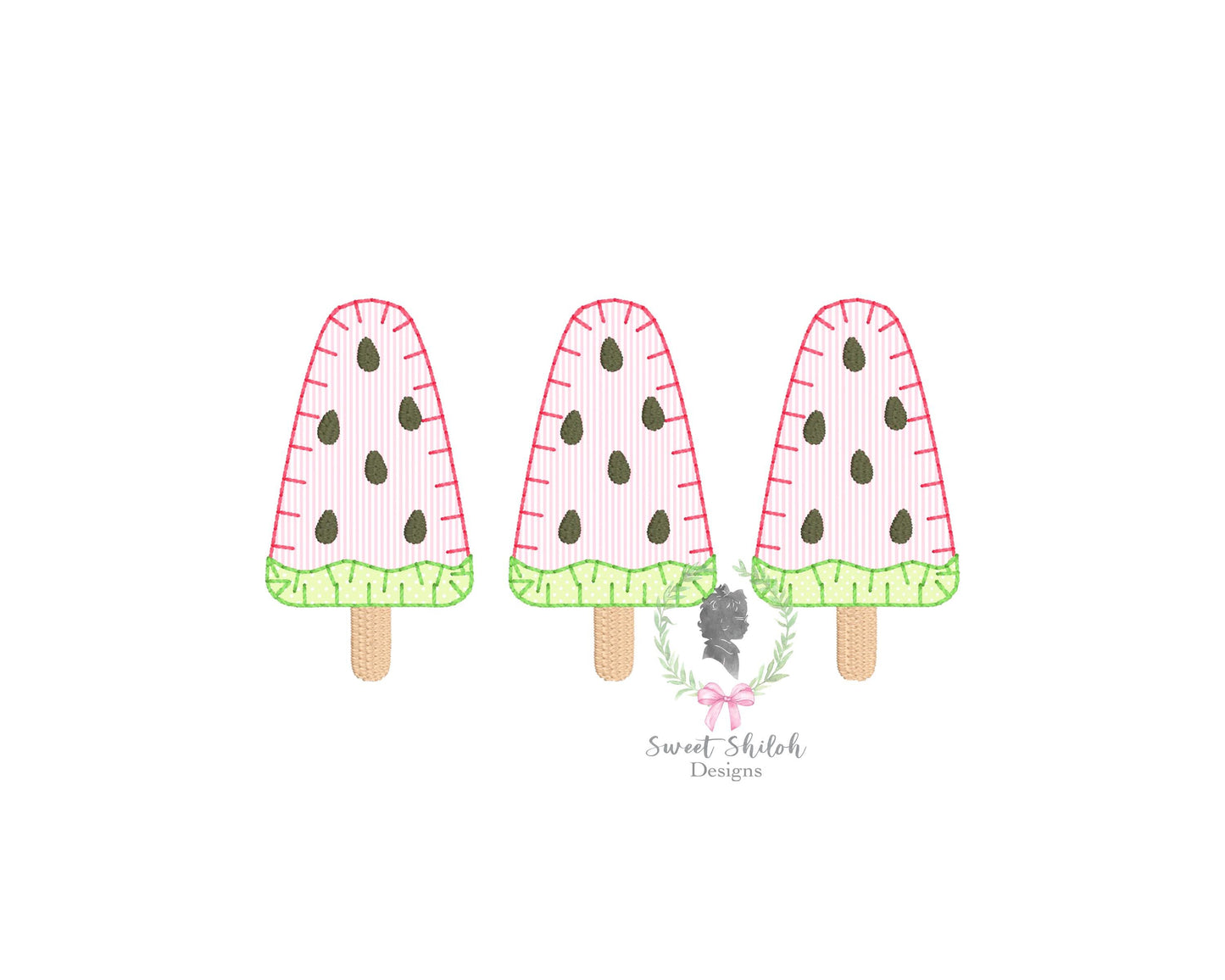 Watermelon Popsicle Trio Blanket Stitch Applique