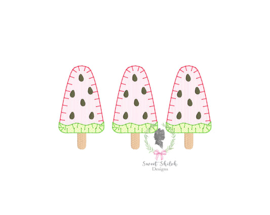 Watermelon Popsicle Trio Blanket Stitch Applique