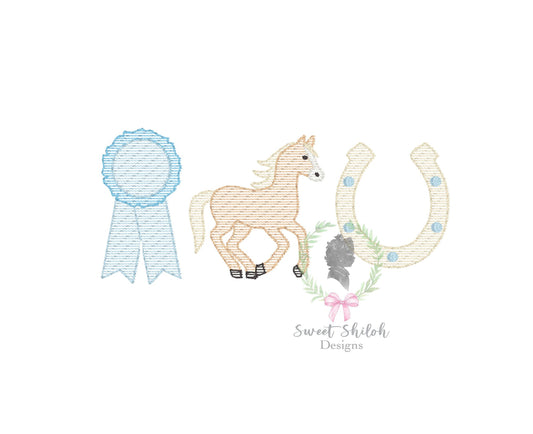 First Place Ribbon Derby Horse Trio Sketch