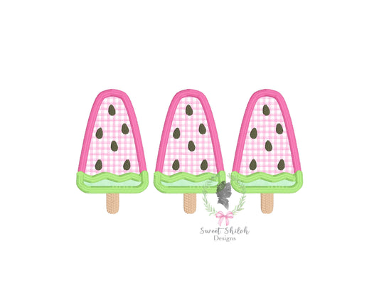 Watermelon Popsicle Trio Satin Stitch Applique