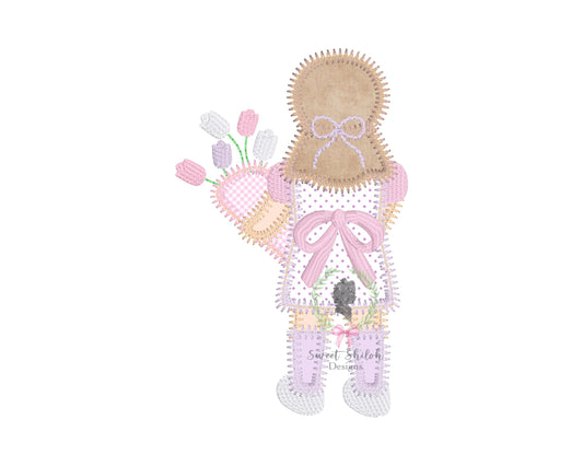 Girl with Bouquet of Tulips Zigzag Stitch  Applique