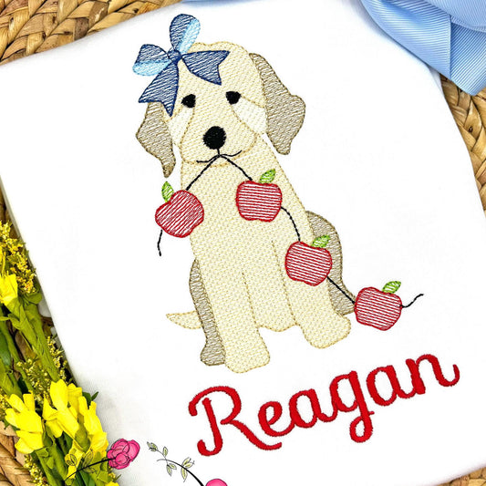 Golden Doodle Bow with Apple Banner Sketch