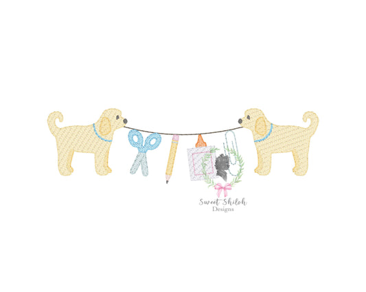 Golden Doodle School Supply Bunting Frame Sketch
