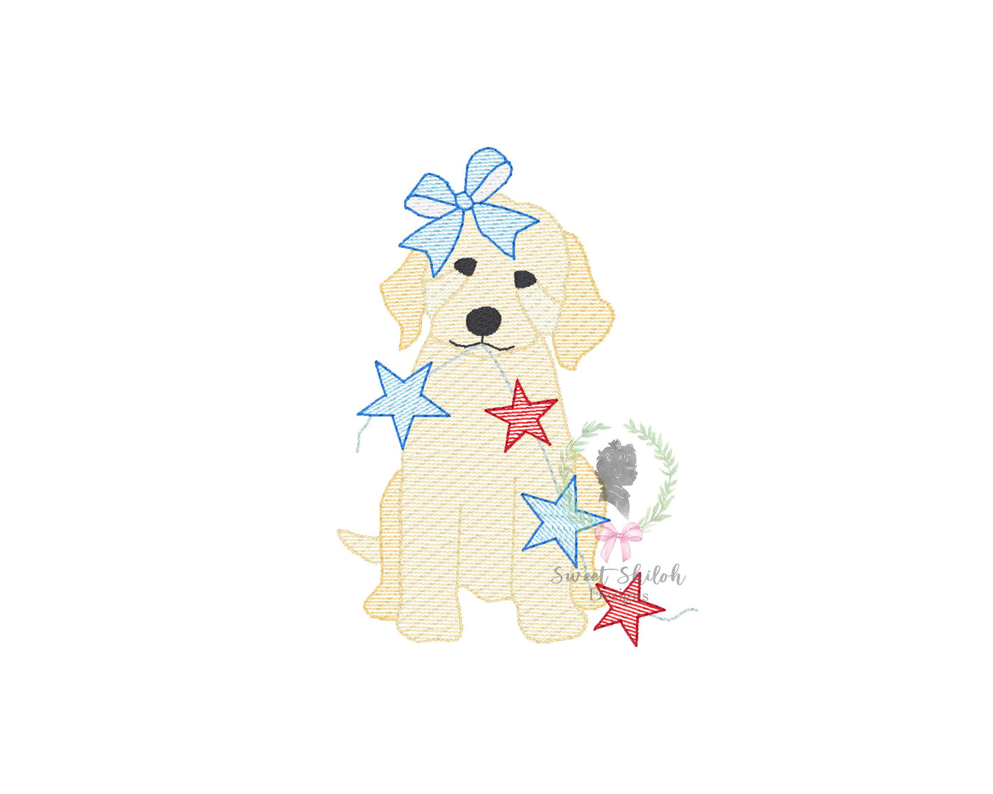 Golden Doodle Bow Star Banner Sketch