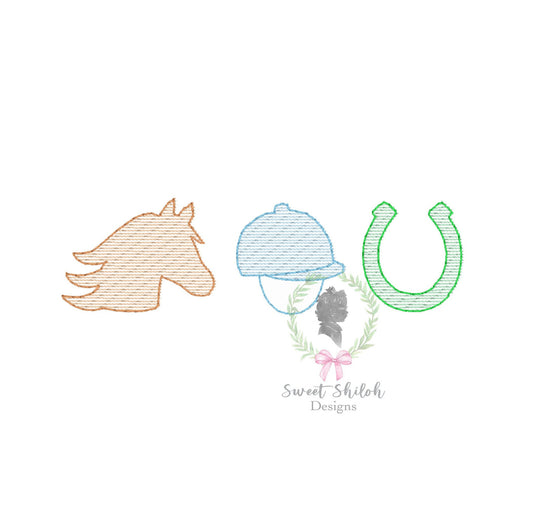 Silhouette Derby Horse Jockey Trio Sketch