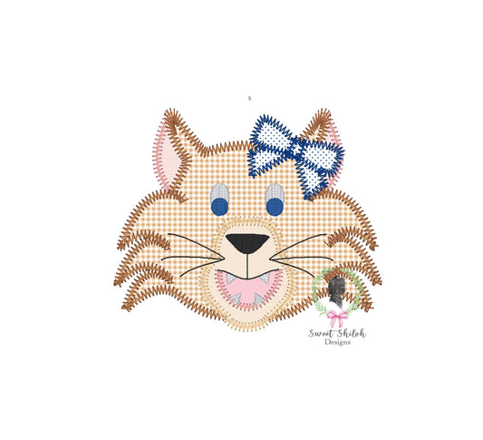Wildcat with Bow Zigzag Stitch Applique