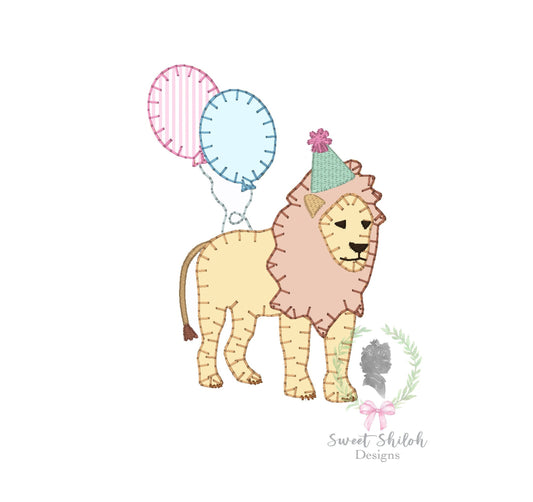 Birthday Party Lion Blanket Stitch Applique