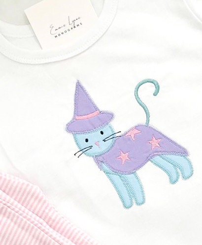 Halloween Witch Kitten Zigzag Stitch Applique