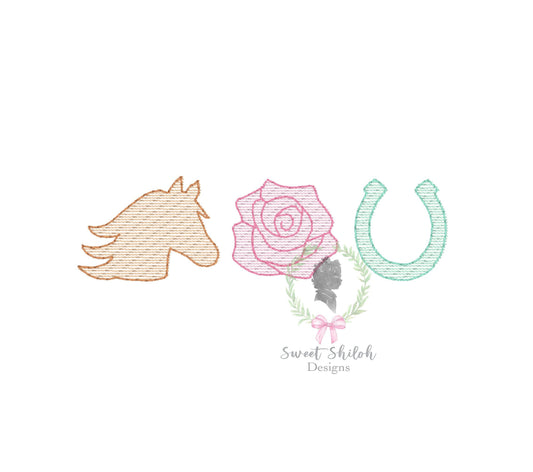 Silhouette Derby Horse Rose Trio Sketch