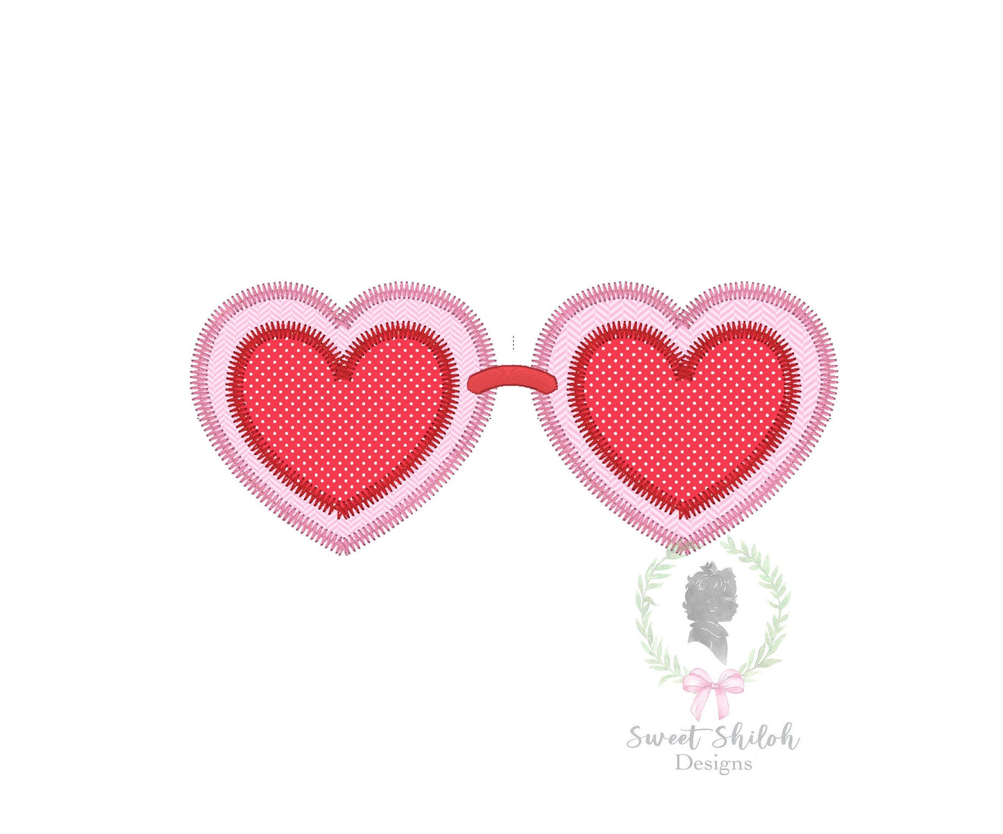 Valentine Heart Glasses Zigzag Stitch Applique
