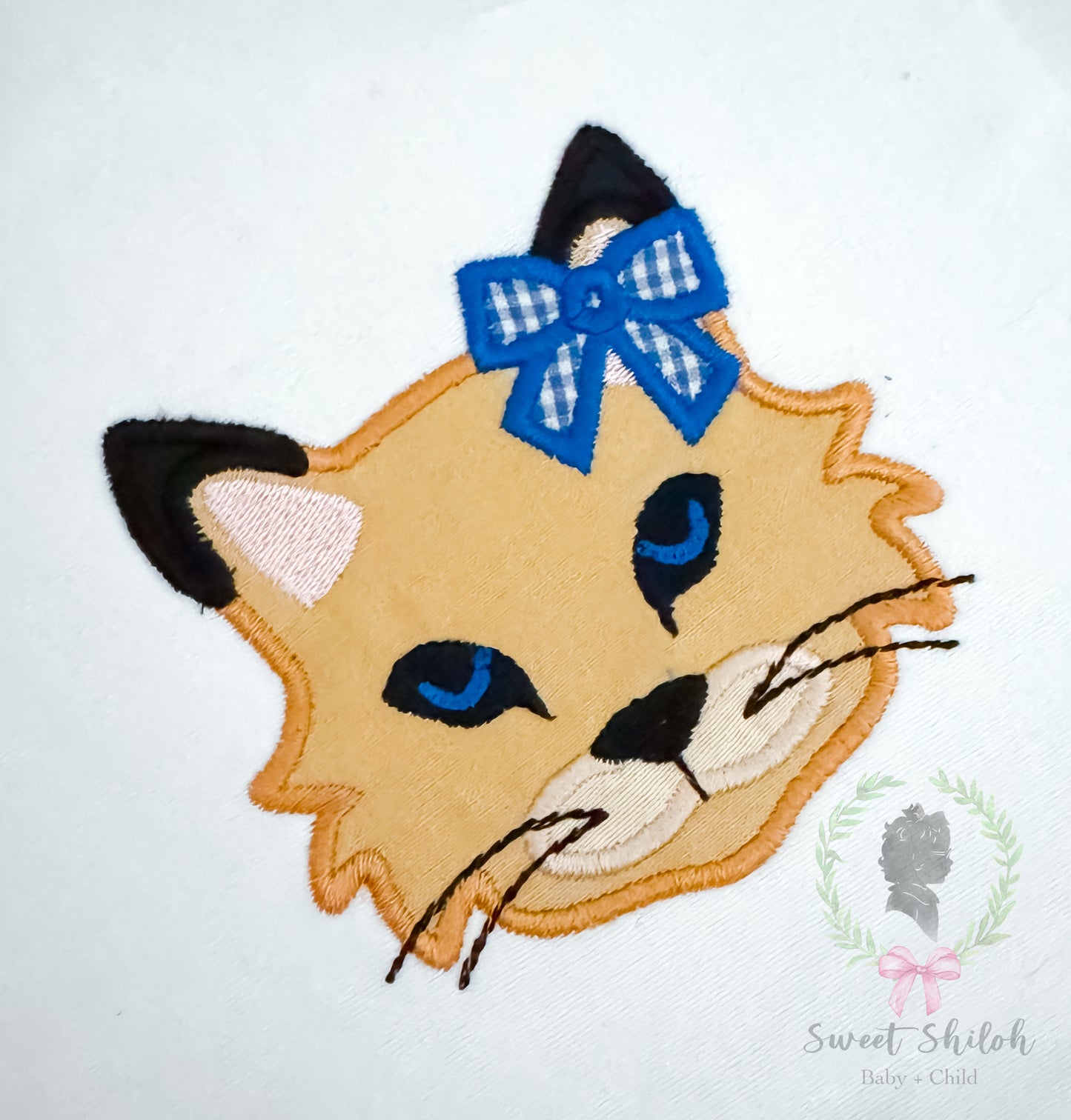 Wildcat with Bow Satin Stitch Applique