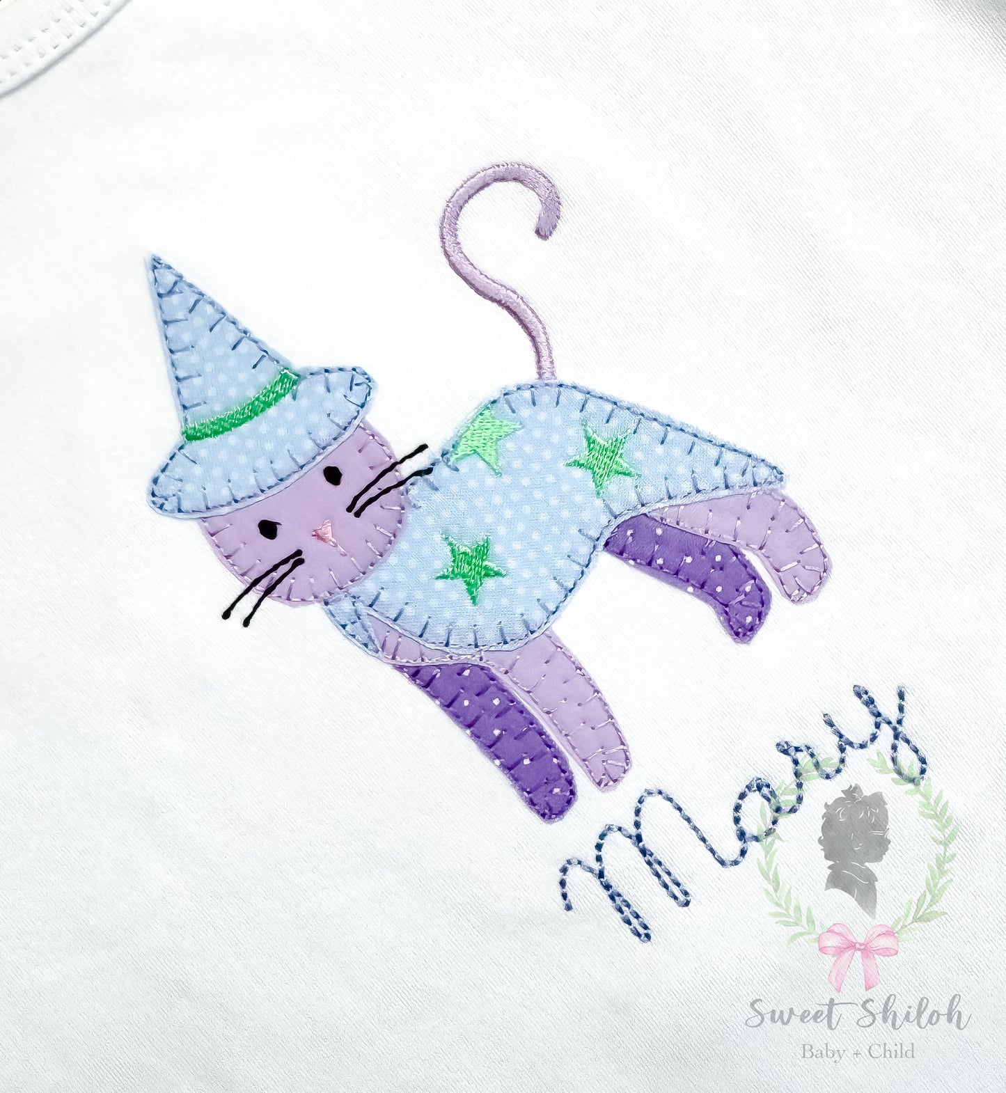 Halloween Witch Kitten Blanket Stitch Applique