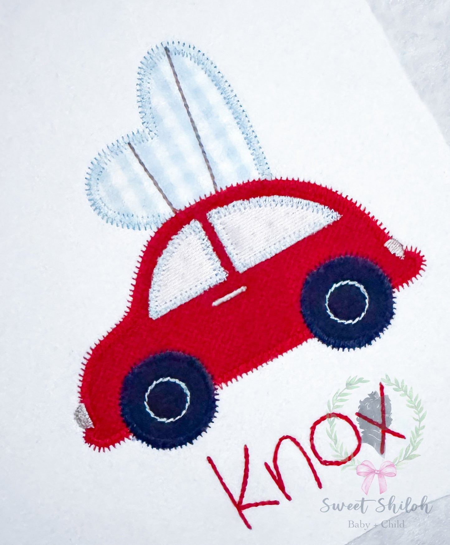 Valentine Car with Heart Zigzag Applique
