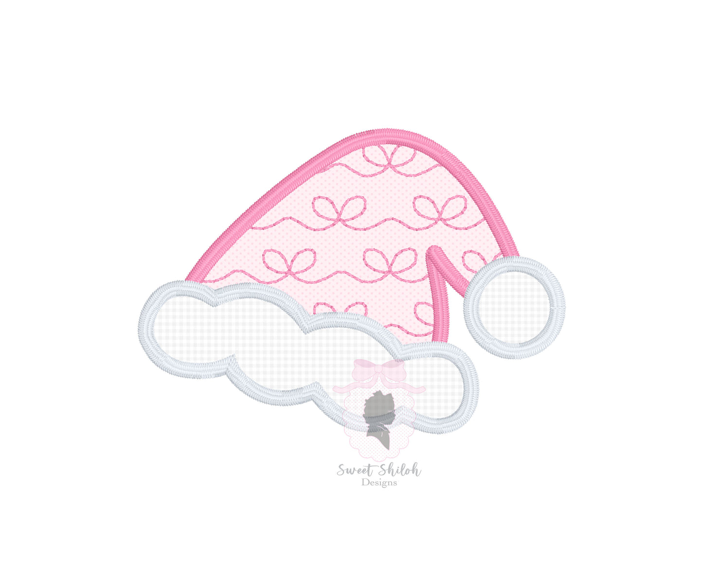 Bow Pattern Santa Hat Satin Stitch Applique